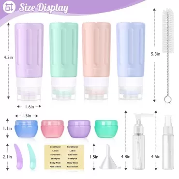 JBYAMUS 16 Pcs Silicone Bottles Set, Leak-Proof Design, Travel Size, TSA Approved for Toiletries, Portable Containers and Best Gifts for Women (BPA Free)