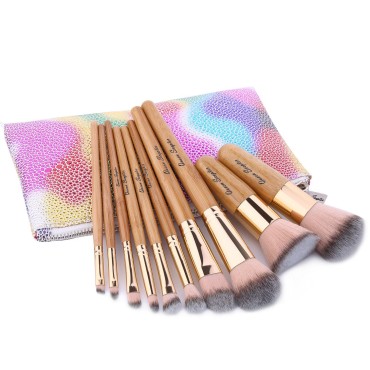 10 Pcs Makeup Brush Set Professional Bamboo Handle...