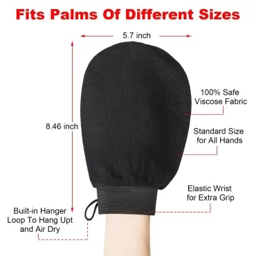 Lineexem Exfoliating Glove- Black - Removes Unwanted Dead Skin, Dirt and Grime.Great for Self-Tanning Preparation,exfoliating Mitts at Home,Made of 100% Viscose