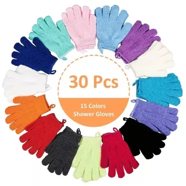 30 Pcs Exfoliating Gloves for Shower, 15 Colors Bo...