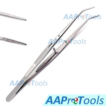 AAProTools College Cotton Dental Tweezer w/Curved Plier Tip & Lock Jewelry Repair Tweezers