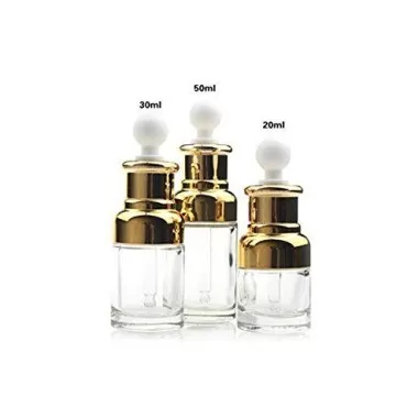 ericotry 1PCS Empty Refillable Upscale Clear Glass Bottle Aromatherapy Perfume Essential Oil Elite Fluid Cosmetic Jar Pot Container Vial with Glass Pipette Eye Dropper (50ml, Gold)