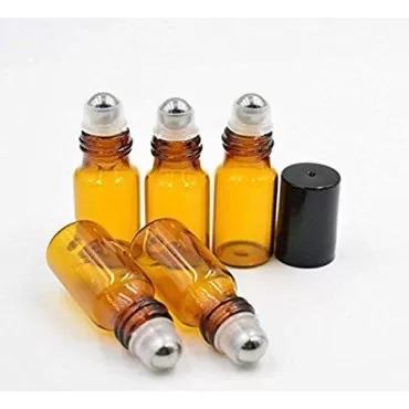 12PCS Amber Empty Glass Roller Bottle Vial Contain...