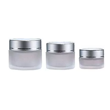 ericotry 3PCS Refillable Frosted Clear Glass Cosmetic Jars Empty Face Cream Lip Balm Storage Container Pot Bottle with Silver Lids for Travel and DIY Home Use Size 10g
