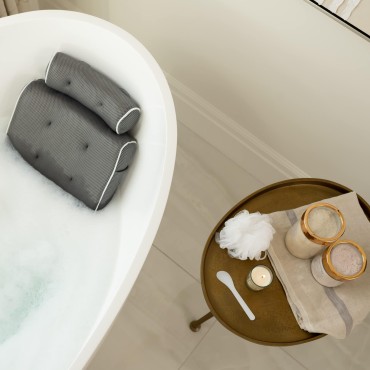 Luxury Bath Pillows for Tub - Relaxing Bath Tub Accessory - Bath Tub Pillows for Head and Back with Soy Wax Candle, Bath Loofa, Laundry Bag, Suction Tool - Essential Bath Accessories - Grey