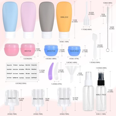 XIXIGOU 22 Pcs Leak Proof Travel Toiletry Bottles, Tsa Approved Travel Size Containers, Travel Shampoo Bottles with Labels Refillable Travel Accessories for Shampoo Conditioner Body Wash