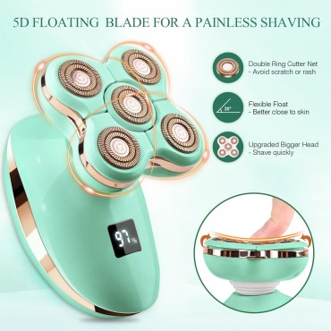 Electric Shaver for Women, ???????? ???????????????? Womens Electric Razor for Legs Wet or Dry, Painless Facial Hair Removal with 2 Speeds, 5D Floating Electric Bikini Trimmer for Quick Shaving- Green