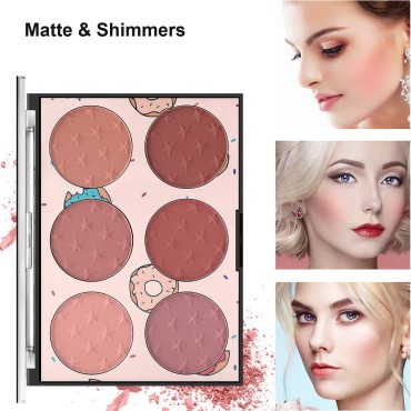 6 Color Blush Palette, Matte and Shimmer Powder, H...