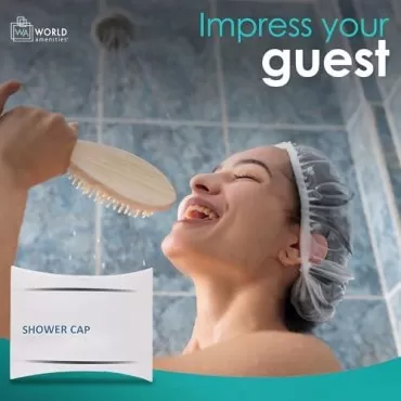 World Amenities Waterproof Shower Cap (Clear Frost...