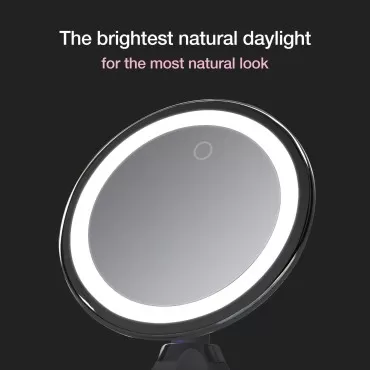 Fancii 10X Magnifying Makeup Mirror with True Natural Light and Locking Suction - 8 inch Large Lighted Travel Vanity Mirror, Dimmable Daylight LEDs, Battery and USB Operated - Luna (Silver)