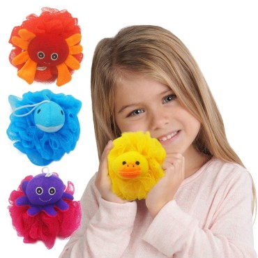 Bleu Bath (4 Pack) Lovely Animal Design Kids Exfol...