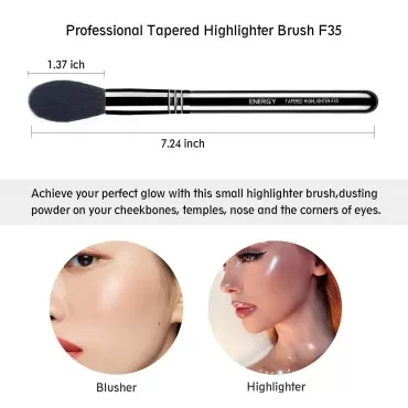 ENERGY Tapered Highlighter Brush Makeup F35 for Cheekbone Highlighting,Bronzer,Blush,Contour Face,Eyes,Brows with Cream,Powder,Mineral Cosmetics Vegan Makeup Tool-Blending,Contouring Face Brush