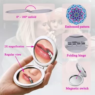 CigyYogy Compact Mirror Bulk Handheld - Pocket Purse Travel Makeup Mirrors Round Folding Portable Dual Sided 2X Magnification- Mandala Designs Gift for Girls Women - Pack of 6