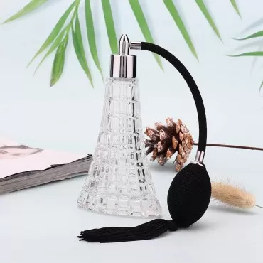Crazy Sales Refillable Glass Perfume Bottle with Antique Black Bulb Sprayer with Tassel 75ml
