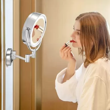 GURUN 8.5 Inch LED Light Magnifying Makeup Mirror with 3 Color Modes Double Sided Vanity Mirror for Bathroom with 10X Magnification M1809D(Chrome,10x)