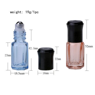 12Pcs 3ml Colorful Octagonal Glass Roller Bottles Mini Essential Oil Massage Roll-on Bottle Vials Travel Cosmetic Perfume Sample Containers with Steel Ball Black Cap, 1PC Transfer Dropper and Funnel