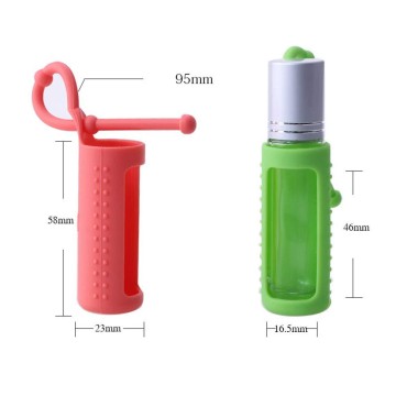6Pcs Soft Silicone Roller Bottle Holder Sleeve Colorful Essential Oil Perfume Carrying Case Travel Protective Cover with Hanging Rope for 10ML Oil Bottle, 6 Color