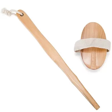 Wooden Shower Body Brush with Boar Bristle Made by Mira with Detachable Hand Grip Handle, Perfect for Dry Skin Brushing, Shower and Bath, an Essential for Cellulite Reduction, Skin Exfoliation (Wood)
