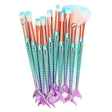 Makeup Brushes Set 11pcs 3D Mermaid Makeup Brush C...