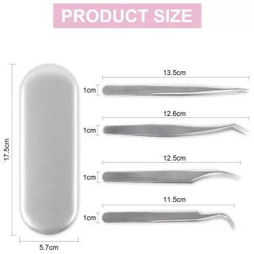 Eyelash Extensions Tweezers Set 4PCS Stainless Ste...