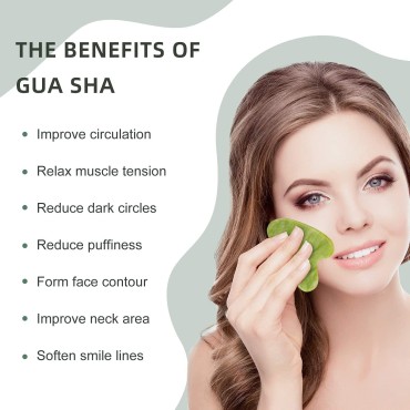 Gua Sha Facial Tool, Natural Jade Stone Board Guas...