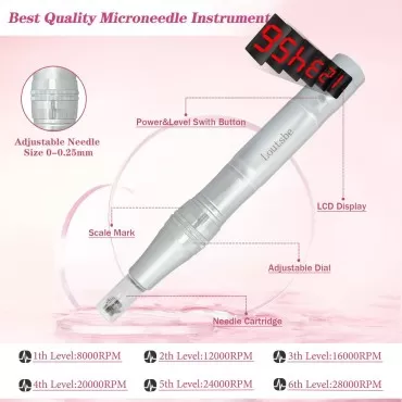 Loutsbe Cordless Electric Microneedling Pen 28000RPM, Professional Beauty Pen With 30 Pcs Replace Cartridege (12-pins ×10, 36pins×10, nano×10) Beneficial Your Skin Suitable For Use At Home