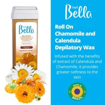 Depil Bella Roll-On Chamomile and Calendula Depilatory Wax | Body Waxing, Hair Removal Wax-Cartridge | For Men and Women | Home Self Waxing | Sensitive Skin | Dermatologically Tested | Painless (6 PACK+ ADD)