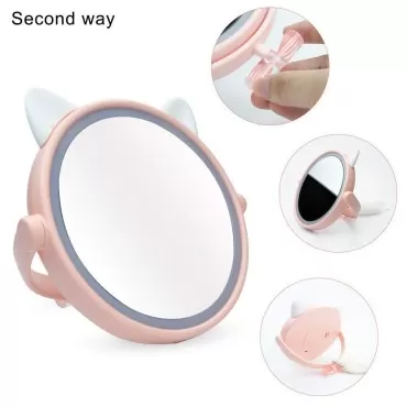 Louphee Cat Shape Cute Lighted LED Makeup Vanity Mirror with Lights, 3 dimmable Color Lighting Mode on Tabletop Mirror,2 in 1 Standing brighting Mirror for Travels-Gift Packaging