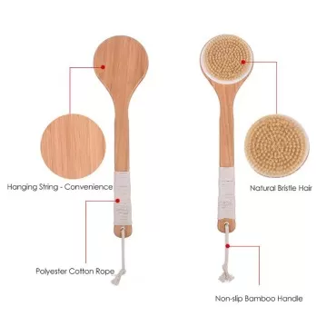 LissomPlume Bath Body Brush Soft Bristles Shower Back Scrubber with Anti Slip Long Bamboo Handle for Men Women