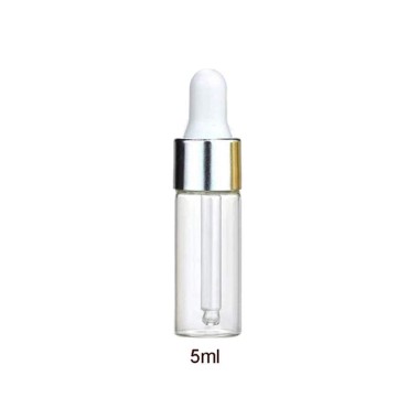 50Pcs 5ML Refillable Clear Glass Essential Oil Bottles Eye Dropper Vials Perfume Cosmetic Liquid Aromatherapy Lotion Sample Storage Containers Jars with Eye Dropper Dispenser, Silver Aluminum Cap