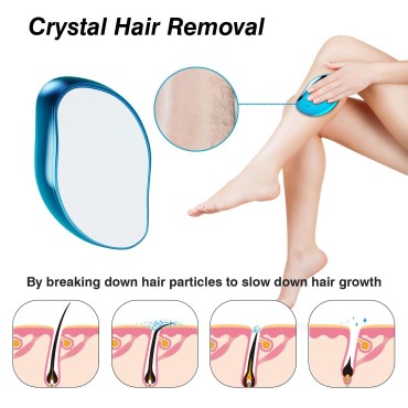 Crystal Hair Eraser for Women and Men, Crystal Hair Remover Magic Hair Eraser Portable Epilator Painless Exfoliation Hair Removal Tool for Arms Legs and Back - Fast & Easy, Reusable & Washable - Blue