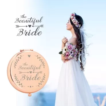 Dyukonirty Bride Gifts The Beautiful Bride Travel Makeup Mirror Rose Gold Engagement Gift Wedding Registry Items Bachelorette Gifts for Bridal Shower Gift for Bride Bachelorette Party