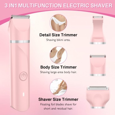 Electric Razors for Women, WUFAYHD Bikini Trimmer, 3 in 1 Foil Shaver Cordless Portable Wet & Dry, Rechargeable Body Hair Removal Public Hair, Legs Face Underarm