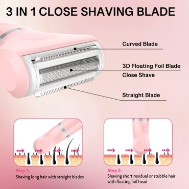 Electric Razors for Women, WUFAYHD Bikini Trimmer, 3 in 1 Foil Shaver Cordless Portable Wet & Dry, Rechargeable Body Hair Removal Public Hair, Legs Face Underarm