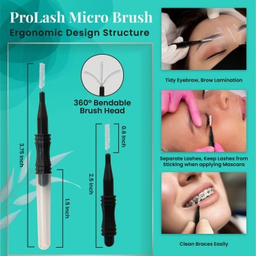 100 Pcs Disposable Micro Brow Eyebrow Brushes Kit - 3R Factory Multiplication Eyebrow Brush, Brow Soft Spoolie Brush Comb, Eyebrows Tint Brush Lamination Brushes Spoolies with Cover Cap (Black)