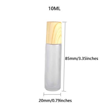 Frosted Glass Roller Bottles Vials Containers,Perfume Dispenser Essential Oil Roller Bottles With Stainless Steel Roller Ball&Wood Grain Cap For Essential Oils,5pcs (10ML)