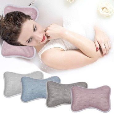 3D Mesh Spa Bath Pillow, Bathtub Pillow with 2 Suc...