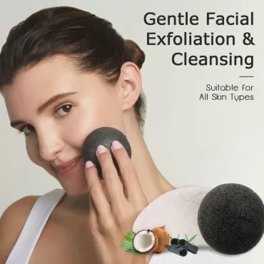 Konjac Sponge Body Set (5 Pack) Natural Organic Konjak Facial Bath Sponges for Body Face Gentle Cleansing and Exfoliating with String - for All Skin Types Including Sensitive Skin