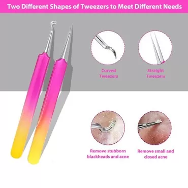 Glamne Blackhead Remover Pimple Popper Kit Acne Comedone Extractor Blemish Extraction Popping Tools (Rosy Yellow)