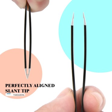 FIVETAS Stainless Steel Tweezers for Eyebrows-Slan...