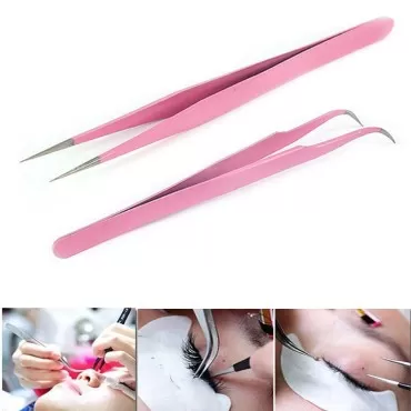 AKOAK 2 Pieces Stainless Steel Tweezers for Eyelas...