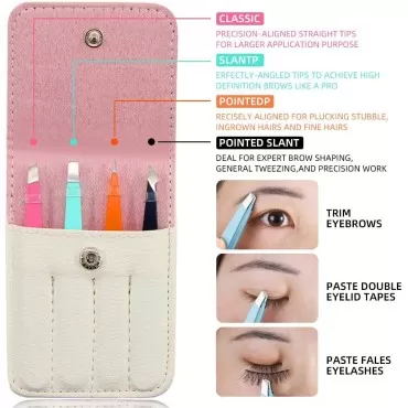 Tweezers Set, 12 in 1 Eyebrow Tweezers Set, Professional Eyebrow Kit Tweezers for Women and Men with Leather Case, Including Eyebrow Tweezers, Eyebrow Scissors, Eyebrow Brush, Eyebrow Razor, Mirror