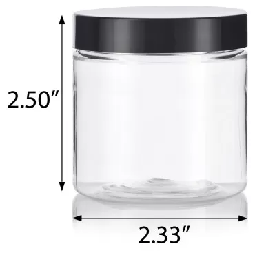 JUVITUS 4 oz Clear Plastic PET (BPA Free) Travel Jar with Black Smooth Lid (12 Pack)