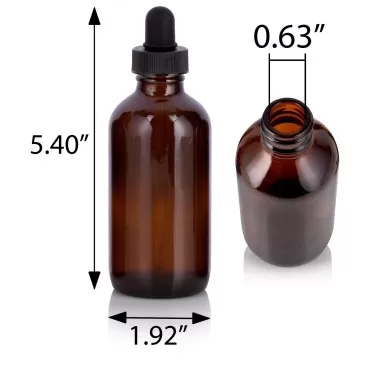 JUVITUS 4 oz Amber Glass Boston Round Bottle with Black Dropper (4 Pack) + Funnel