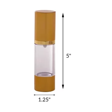 JUVITUS 1 oz Gold Airless Pump Bottle Refillable Container (2 Pack) + Travel Bag for home or travel
