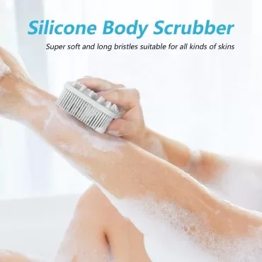 Exfoliating Silicone Body Scrubber, Hair Scalp Massager, 2 in 1 Bath and Shampoo Brush for Men, Women ,Baby Sensitive Skin Care, Easy to Clean, Lather Nicely, More Hygienic 1 Pack (Black)