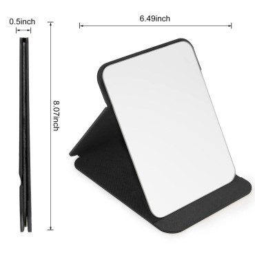 Leather Foldable Compact Vanity Mirror, Personal Frameless Portable Beauty Adjustable Makeup Stand Mirror Muti Use (8 * 6inch)