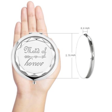 2 Pack Bridesmaid Proposal Gifts,1 Maid of Honor mirror 1 Matron of Honor mirror,Crystal Pocket Compact Makeup Mirror Wedding Bridesmaid Gifts Bachelorette Party Gifts for Bride (silver)