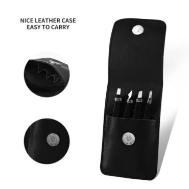 Tweezers Set - SUCOOR 4Pcs Professional Stainless Steel Tweezers, Best Precision Tweezers Set for Shaping Eyebrows, Great Beauty Tools for Facial Hair, Ingrown Hair, Blackhead Removal.£¨Black)