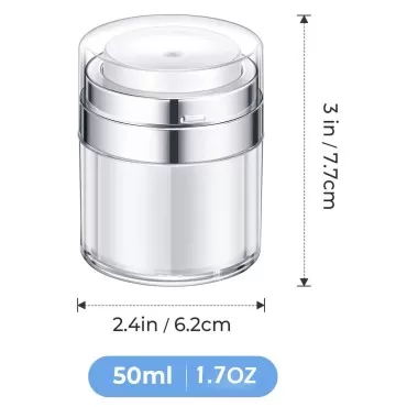 ICHOEEU 3 Pack Travel Size Airless Pump Bottles Jars Refillable Empty Containers Cream Lotion Dispenser Leak Proof Vacuum Bottles for Travel (50ml/1.7oz)